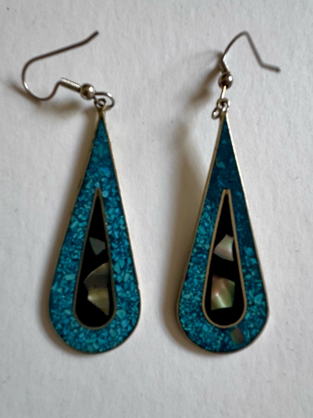 Blue Teardrop Inlay Dangle Earrings - Women Jewelry